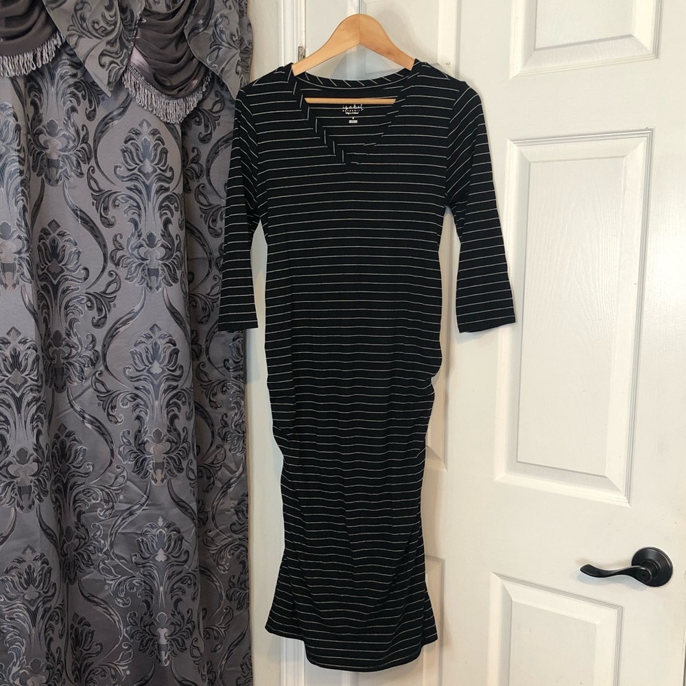 Isabel Maternity Dress Small Black White Pinstripe